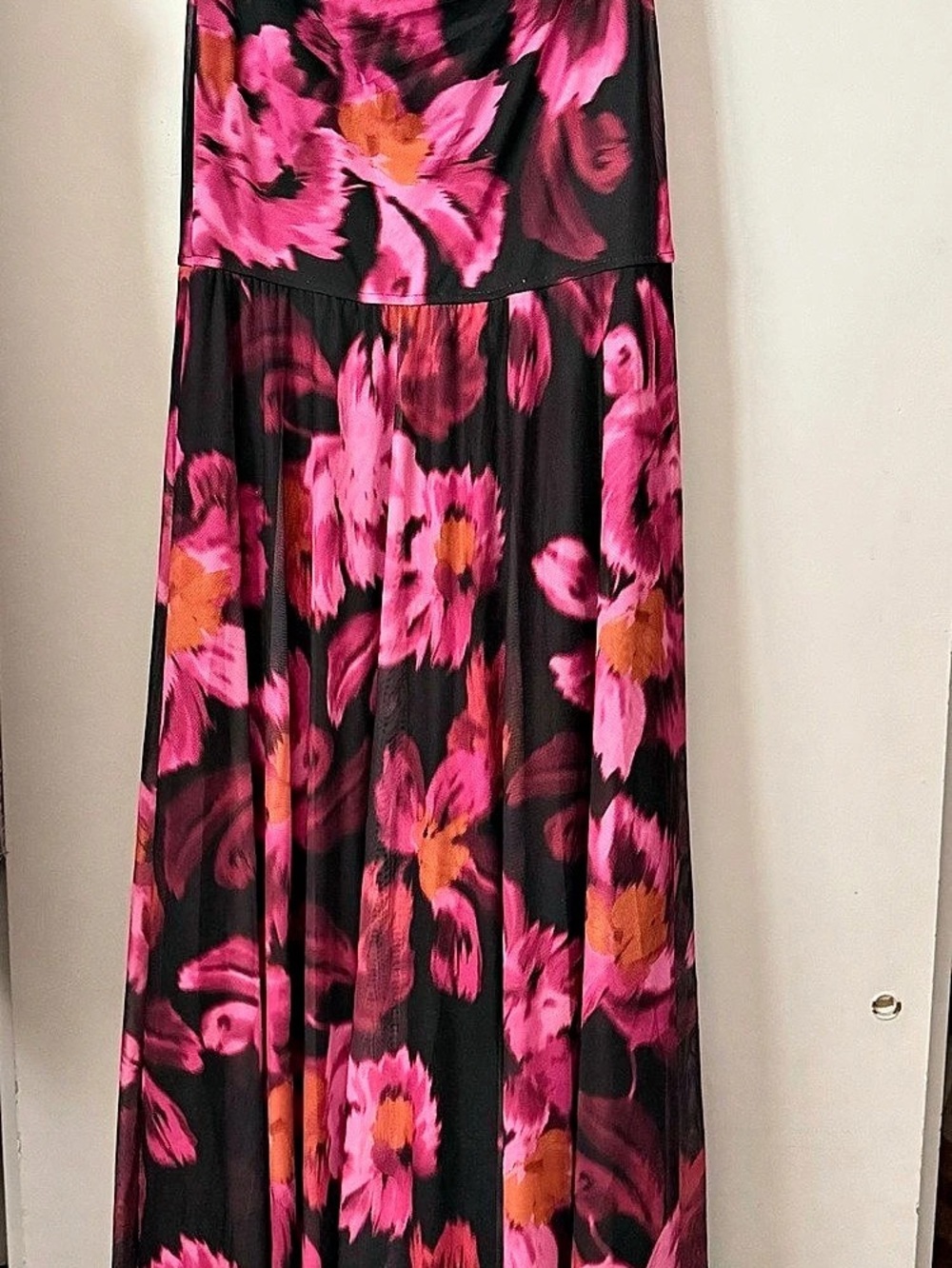 BTFBM Women Floral Mesh Cowl Neck Maxi Dress Floral Mesh Cowl Neck Maxi Dress